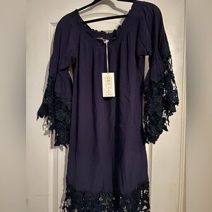 Muche et Muchette One size Jolie Lace off shoulder navy 3/4 sleeves dress